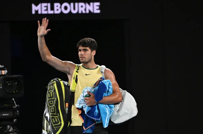 Carlos Alcaraz waves Australian Open QF Jan 24, 2024