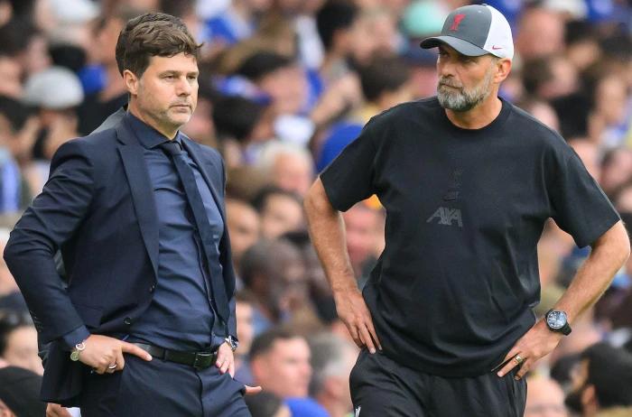 Chelsea manager Mauricio Pochettino and Liverpool manager Jurgen Klopp during the Premier League match at Stamford Bridge