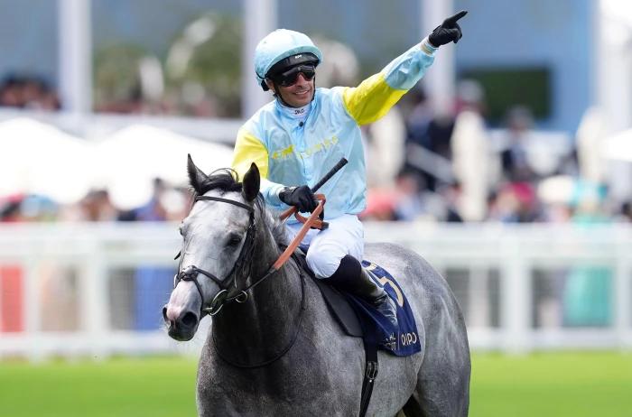 Charyn and jockey Silvestre De Sousa after winning the Queen Anne Stakes on day one of Royal Ascot