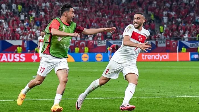 Euro 2024: Turkey reach last 16 with Cenk Tosun stoppage-time winner against 10-man Czechs