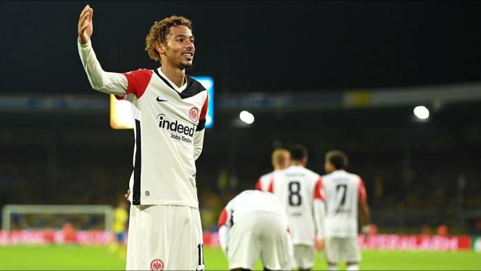 Hugo Ekitike celebrates scoring for Eintracht Frankfurt