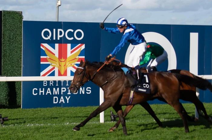 Anmaat ridden by jockey Jim Crowley wins the QIPCO Champion Stakes