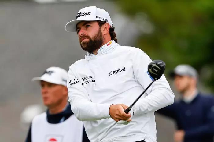 Cameron Young of the United States tees off