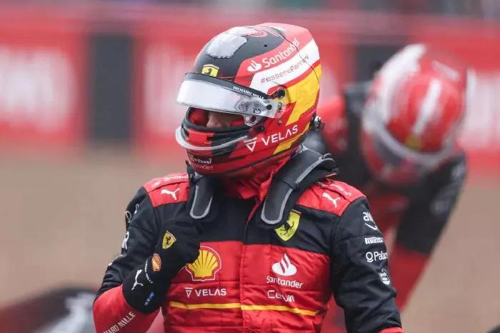 Carlos Sainz celebrates pole position.