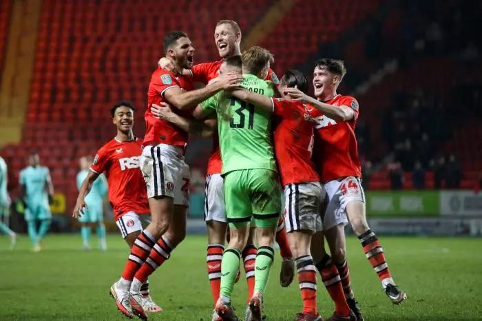 Charlton Athletic celebrate victory over Brighton in the Carabao Cup