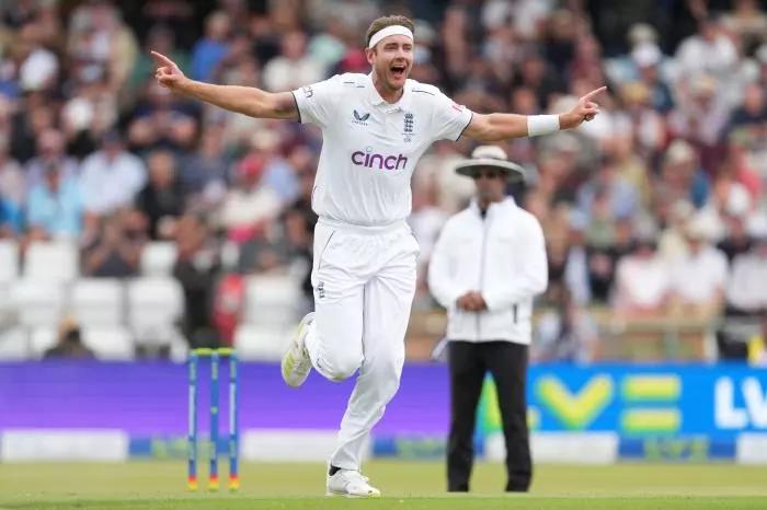 England's Stuart Broad celebrates