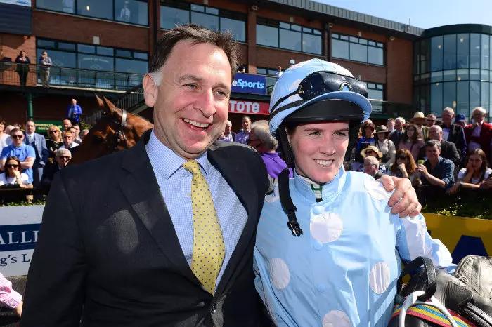 Jockey Rachael Blackmore (right) and trainer Henry de Bromhead during day one of the Fairyhouse Easter Festival at Firehouse Racecourse, Ratoath