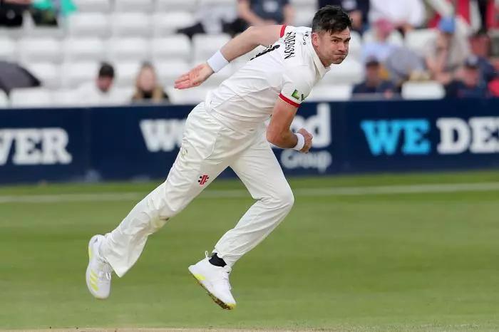 James Anderson bowling for Lancashire