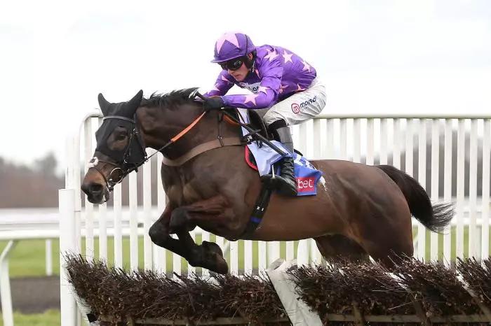 Rubaud ridden by Harry Cobden winning the Sky Bet Dovecote Novices' Hurdle at Kempton February 25, 2023