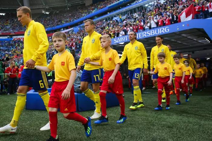 The Sweden team comes out the tunnel for their first group match of the 2018 World Cup