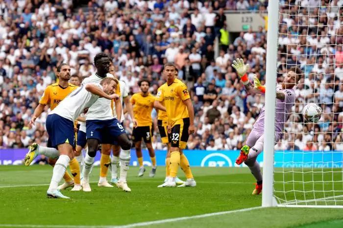 Tottenham Hotspur's Harry Kane scores the opening goal v Wolves