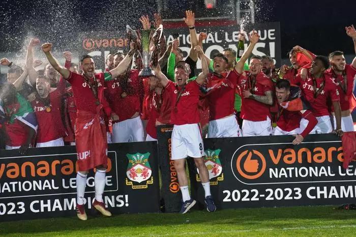 Wrexham players celebrate promotion