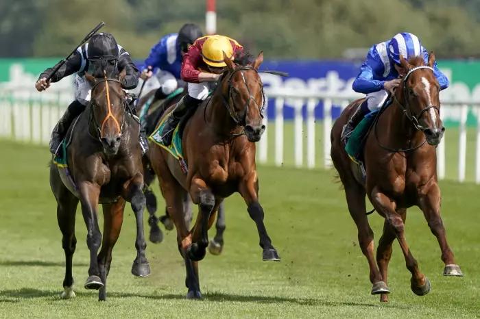 Chindit (left) winning the Champagne Stakes at Doncaster