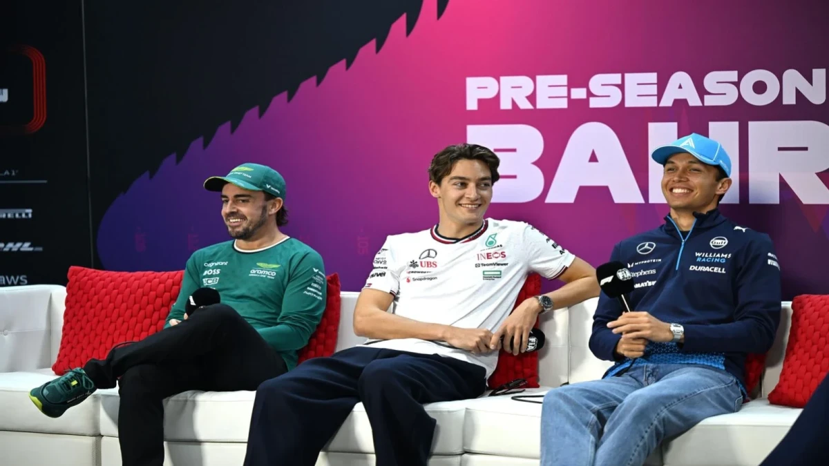 Fernando Alonso, George Russell and Alexander Albon