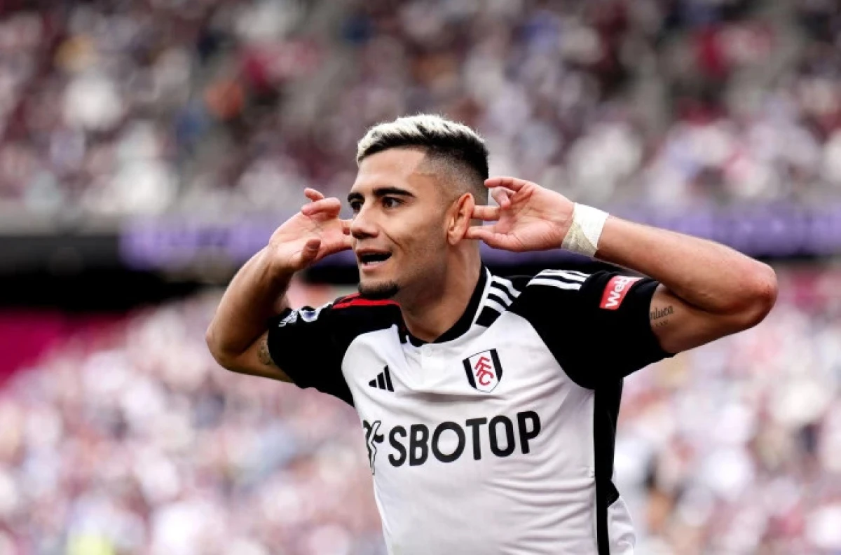 Andreas Pereira of Fulham celebrates his second goal as his side beat West Ham 2-0