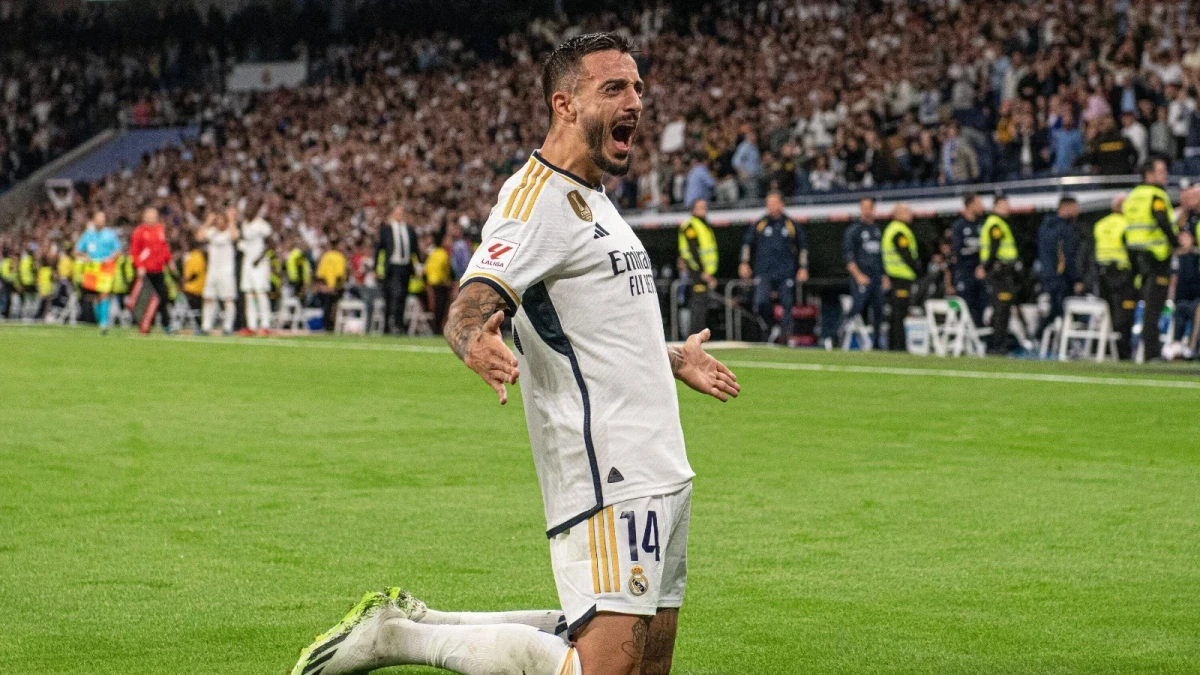 Joselu celebrates scoring for Real Madrid
