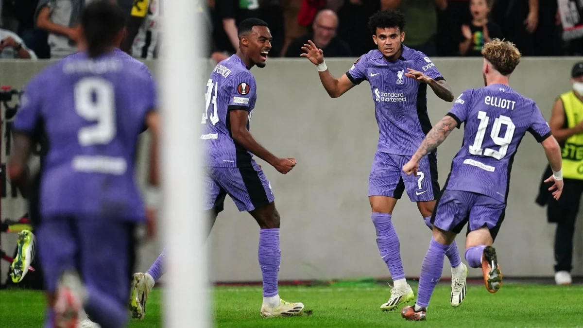 Luis Diaz celebrates scoring for Liverpool