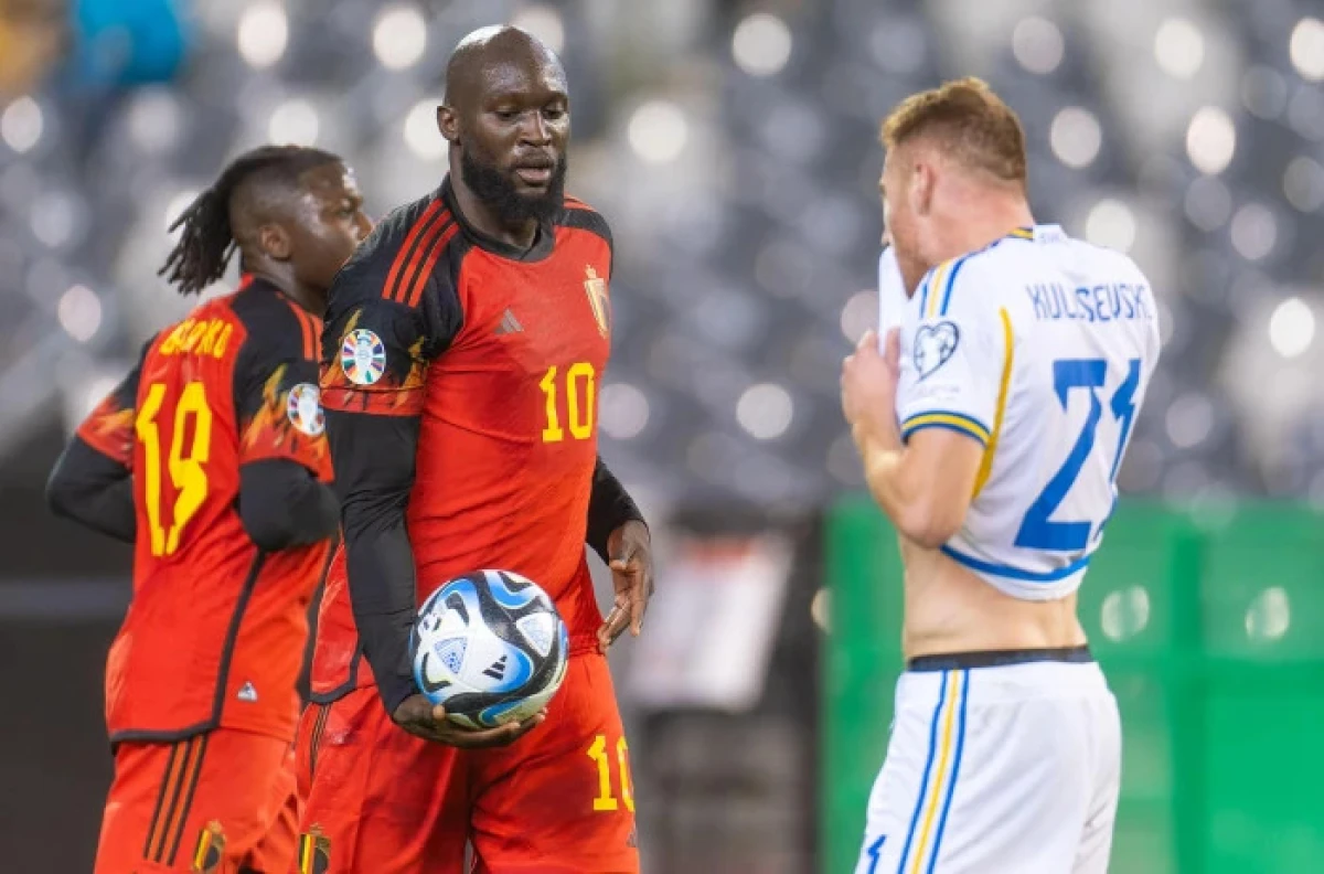 Romelu Lukaku of Belgium celebrates after scoring against Sweden - Oct 2023