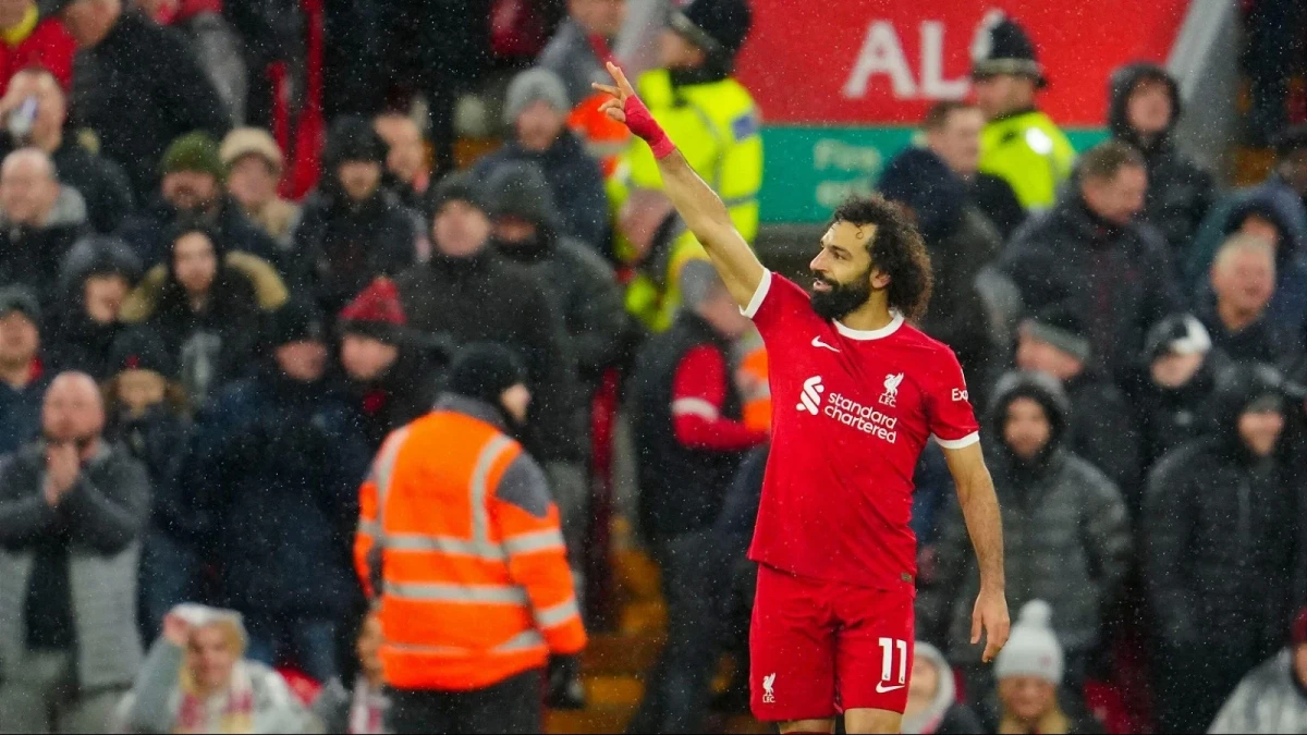Mohamed Salah of Liverpool celebrates scoring