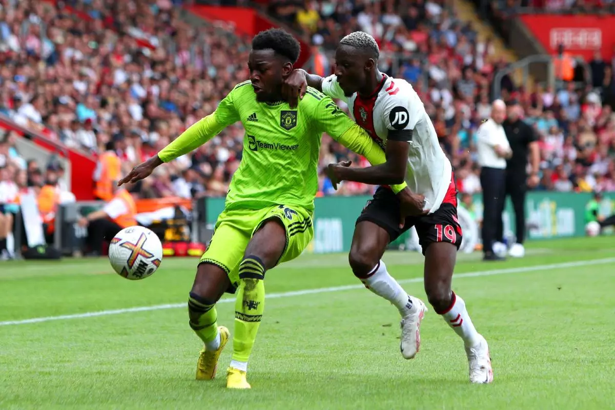 Manchester United's Anthony Elanga and Southampton's Moussa Djenepo