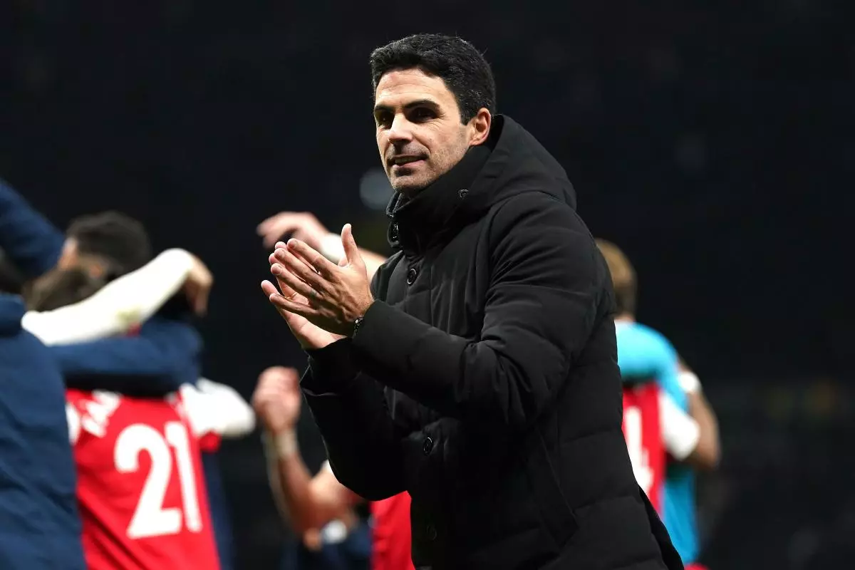 Arsenal manager Mikel Arteta applauds the fans