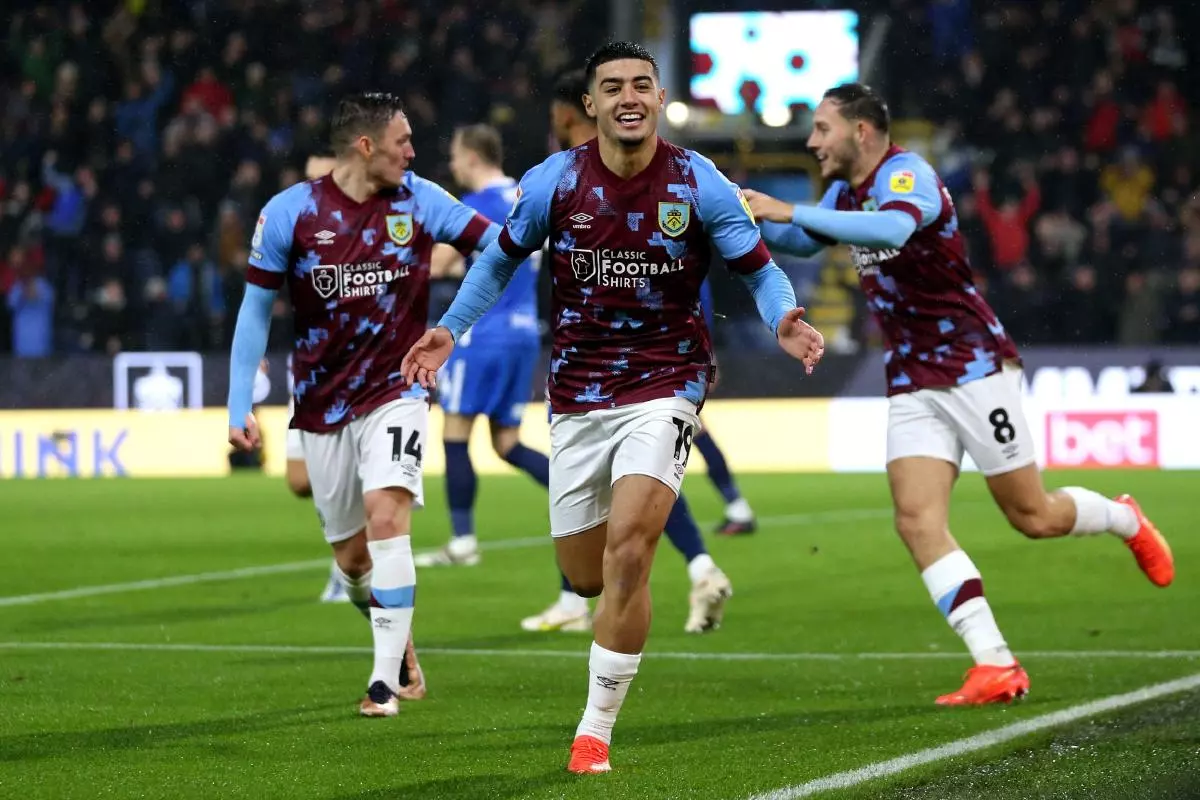 Burnley's Anass Zaroury celebrates scoring their side's first goal of the game during the Sky Bet Championship match