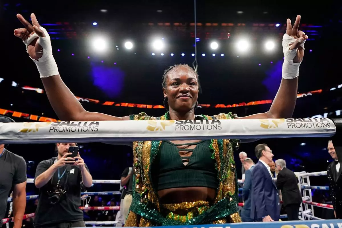 Claressa Shields acknowledges the fans after her win over Maricela Cornejo