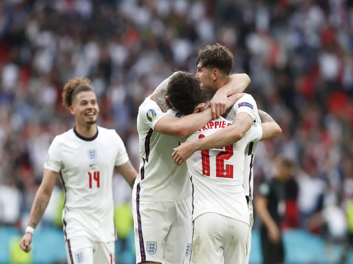 England celebrate beating Germany, Euro 2020