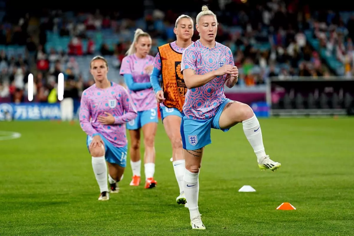 England's Bethany England warms up ahead of the FIFA Women's World Cup final match - Aug 2023