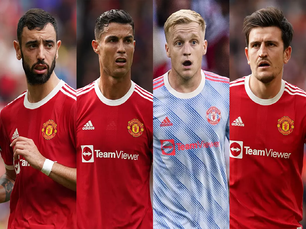 Bruno Fernandes, Cristiano Ronaldo, Donny van de Beek, and Harry Maguire