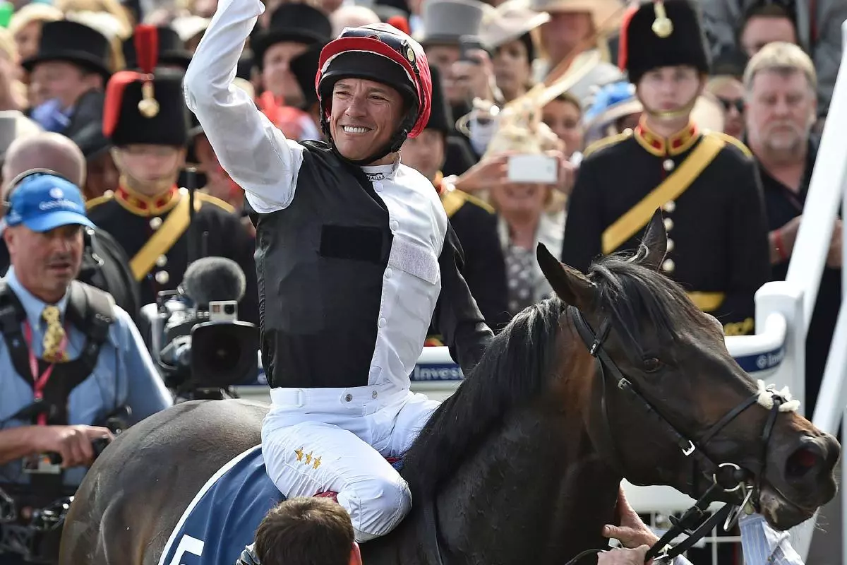 Frankie Dettori on Golden Horn after winning the Epsom Derby