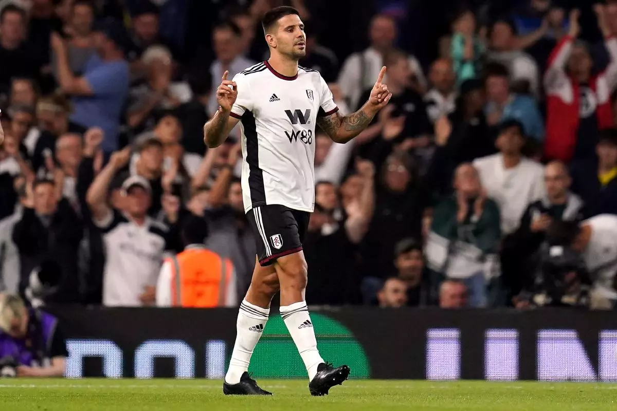 Fulham’s Aleksandar Mitrovic celebrates scoring