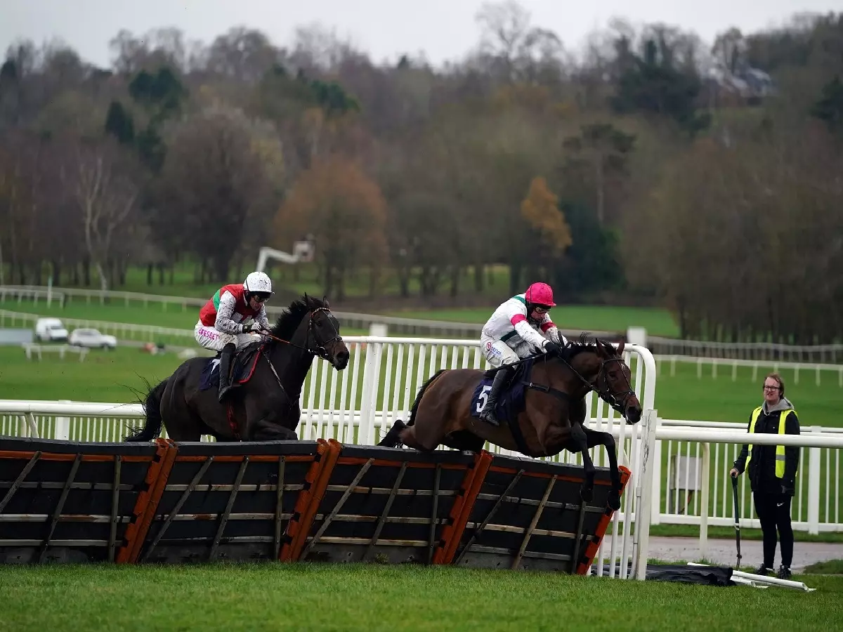 Get A Tonic and Harry Skelton (leading) in winning action at Uttoxeter