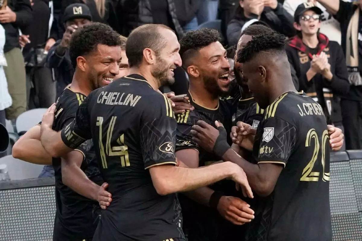 Giorgio Chiellini, Denis Bouanga, Timothy Tillman and Jose Cifuentes LAFC April 2023