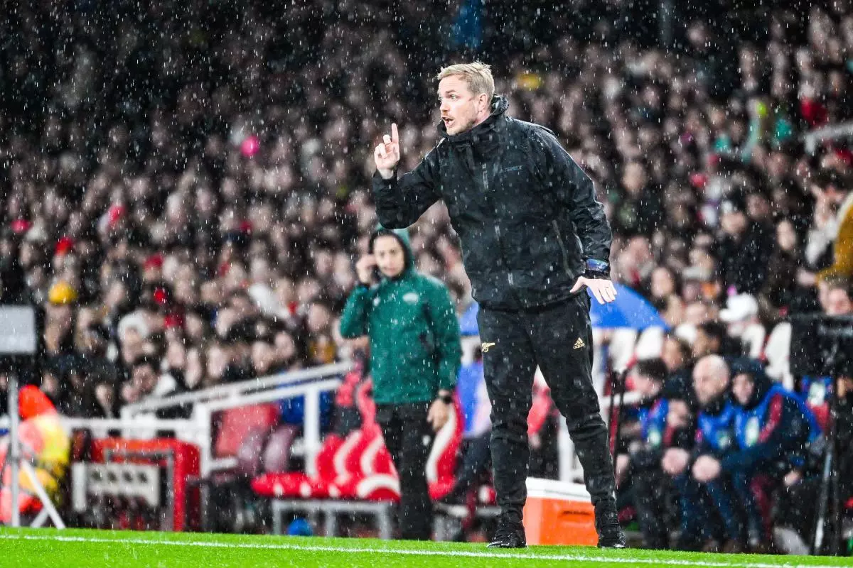 Head Coach Jonas Eidevall of Arsenal pictured during a female soccer game between Arsenal and Bayern Munich - March 2023