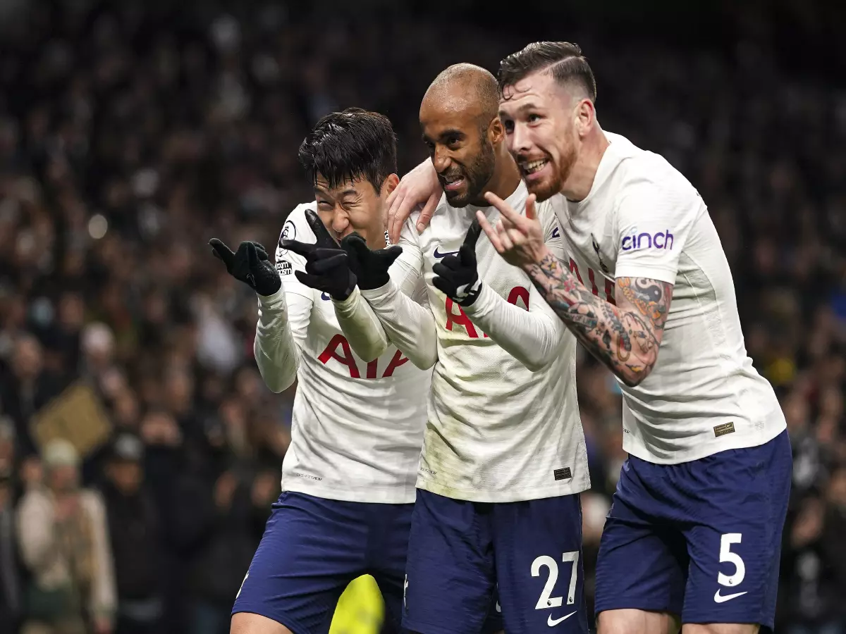 Heung-Min Son, Lucas Moura and Pierre-Emile Hojbjerg do a Spiderman-inspired celebration