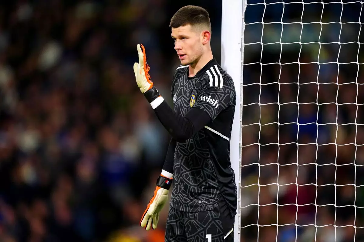 Illan Meslier playing for Leeds United in April 2023