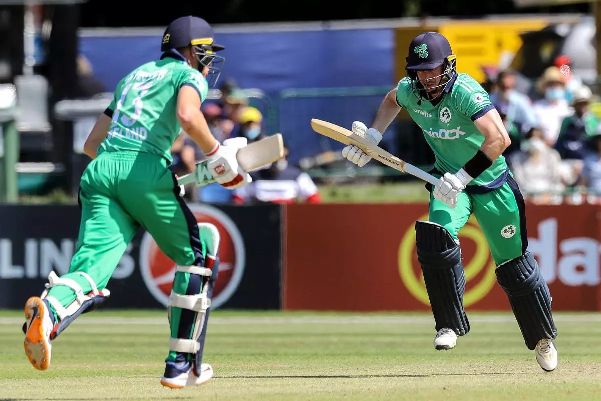Ireland's George Dockrell and Harry Tector during the third one day international match