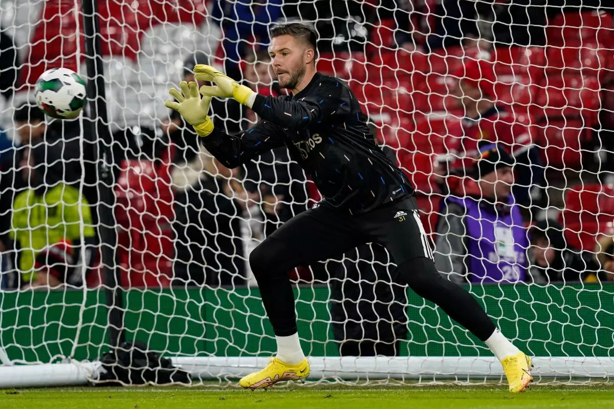 Jack Butland warms up during the Carabao Cup match at Old Trafford - Jan 2023