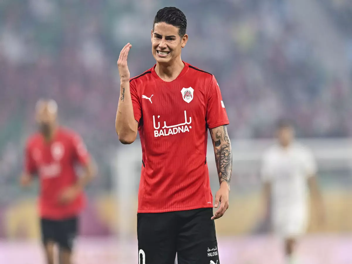James Rodriguez of Al Rayyan reacts during the Amir Cup final football match between Al-Sadd and Al-Rayyan at the Al-Thumama Stadium in Doha