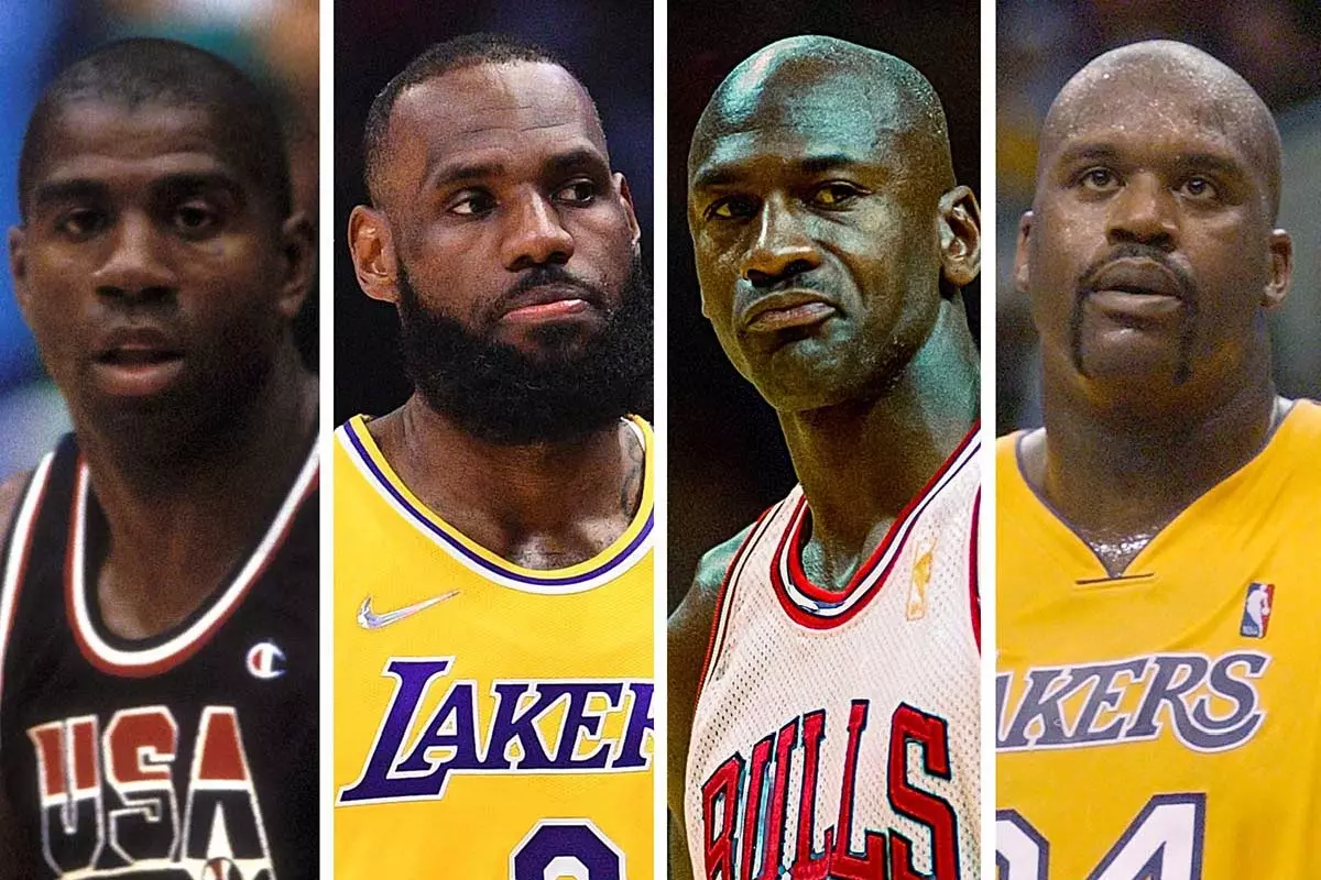 Magic Johnson, LeBron James, Michael Jordan and Shaquille O'Neal