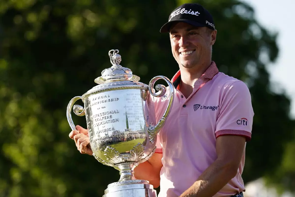 Justin Thomas with the US PGA Championship trophy