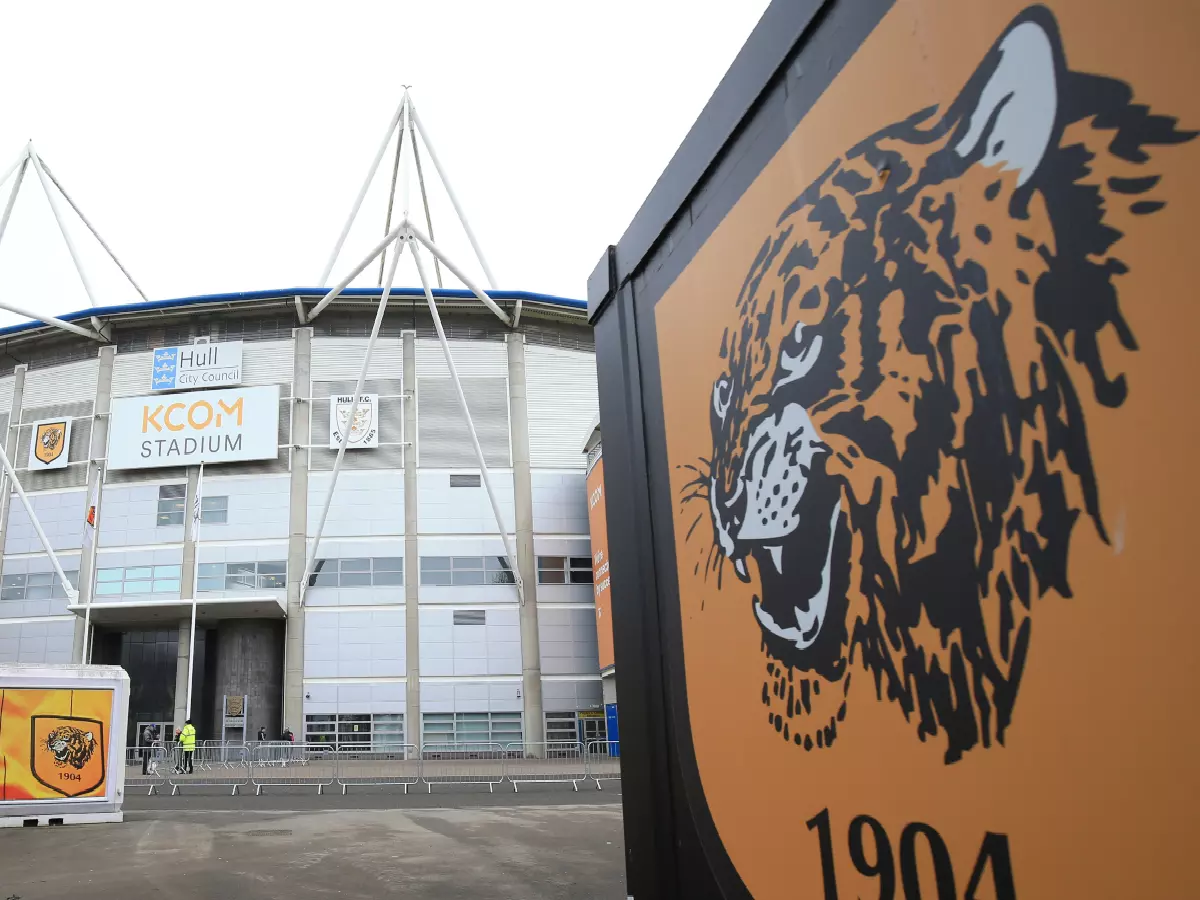 Outside Hull City's home stadium, the KCOM Stadium