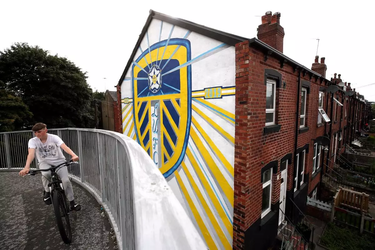 A Leeds United mural painted on the side of houses in Tilbury Mount in Holbeck