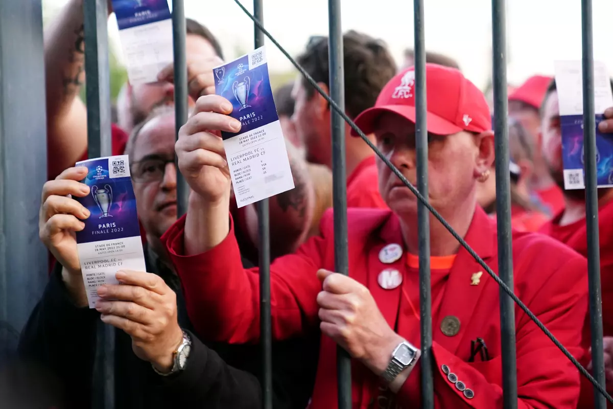 Liverpool fans outside the ground during the UEFA Champions League Final at the Stade de France, Paris.