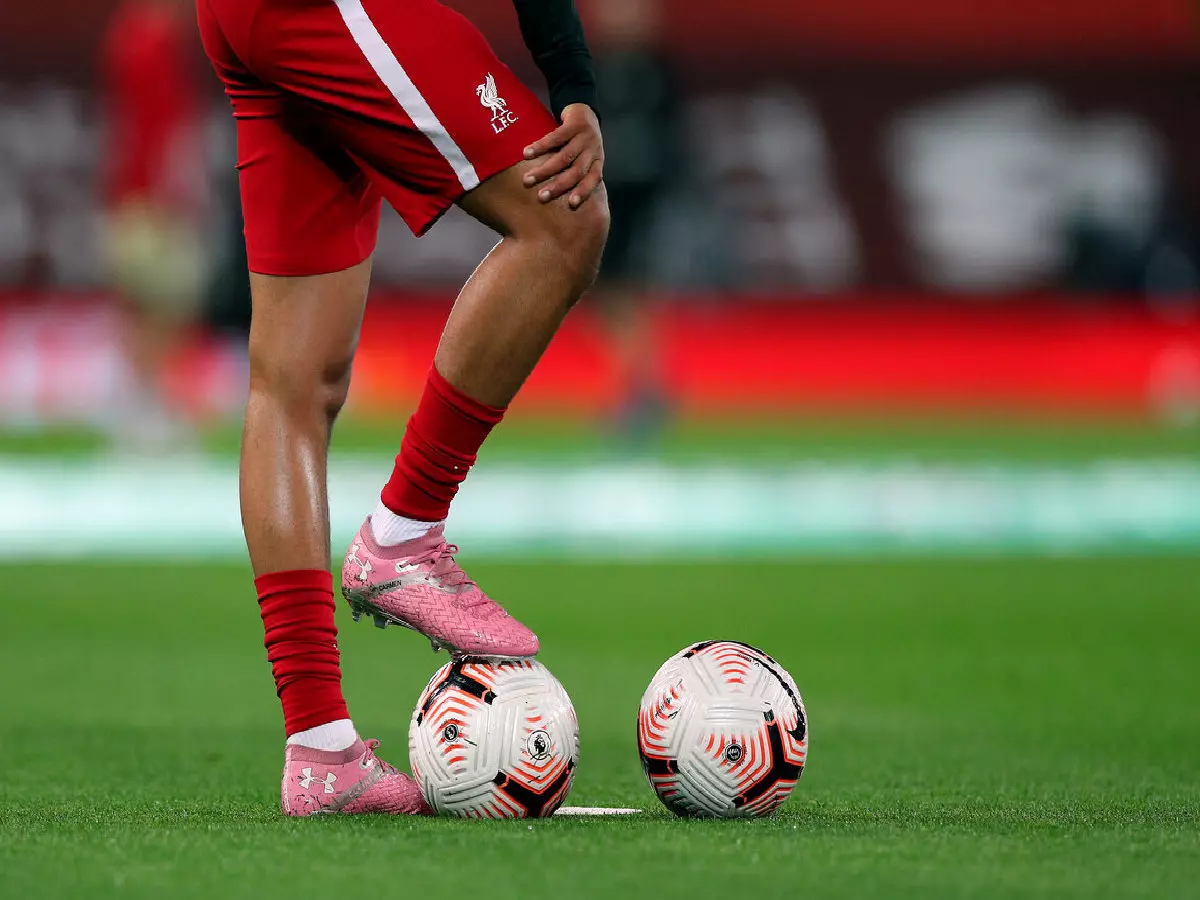 Liverpool's Trent Alexander-Arnold wearing pink boots during the Premier League match at Anfield, Liverpool.