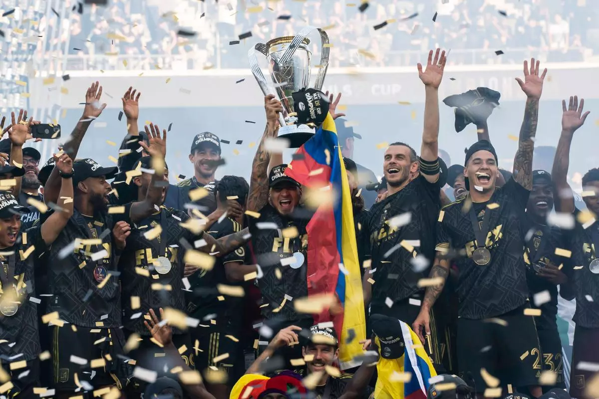 Los Angeles FC forward Cristian Arango lifts the MLS Cup