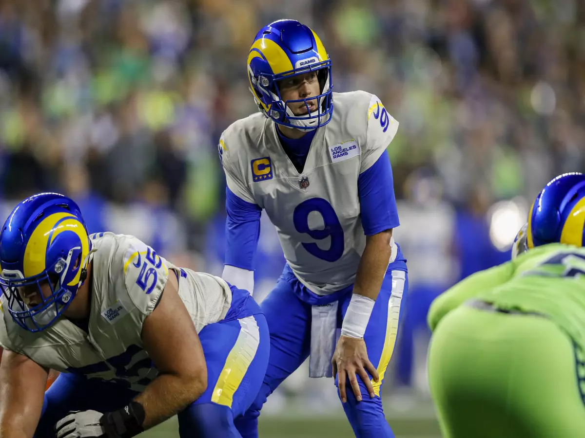 Los Angeles Rams Quarterback Matthew Stafford (9) during a game between the Los Angeles Rams and the Seattle Seahawks on October 7, 2021,