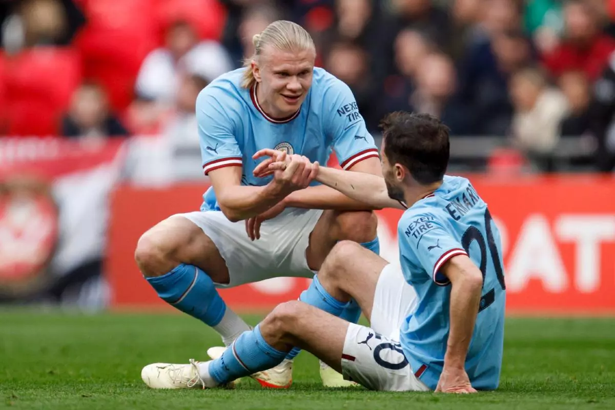 Manchester City's Erling Haaland and Bernardo Silva