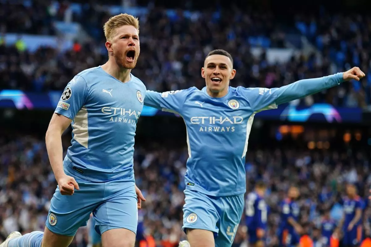 Manchester City's Kevin De Bruyne celebrates scoring.